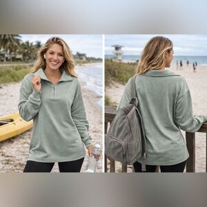 Halara Sage Green Quarter Zip Pullover‎ Sweatshirt Size S Modal Blend Athleisure